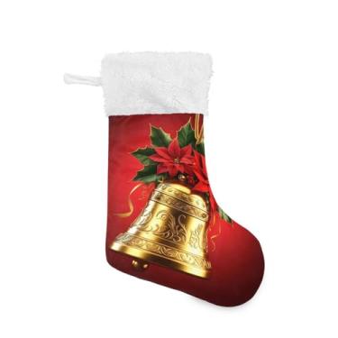 Imagem de GakkiGii Meia grande de Natal com sinos de Natal, decoração de Natal suspensa para parede de árvore de lareira, 45 x 31 cm