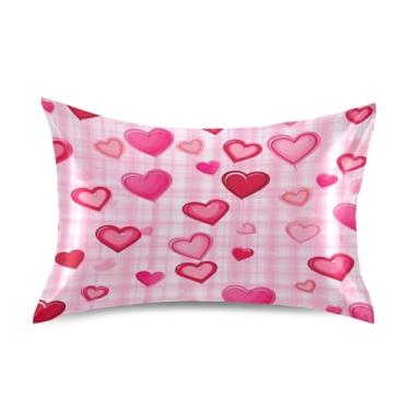 Imagem de ATTX Fronha de almofada de corações rosa com fecho de envelope para cabelo e pele, macia, respirável, suave, ambos os lados, capa de almofada de seda refrescante (tamanho padrão 50 x 66 cm, 1 peça