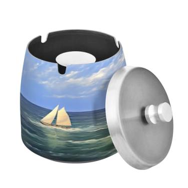 Imagem de Blueangle Cinzeiro de pintura de barco farol com tampa para cigarros, à prova de vento/à prova de chuva, aço inoxidável, sem fumaça, inodoro, cinzeiro para uso interno ou externo (502)