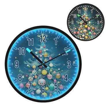 Imagem de Blueangle Relógio de parede LED que brilha no escuro e ativado por voz, silencioso design colorido de árvore de Natal de 30,5 cm, operado por bateria para decoração de quarto e sala de estar (185)
