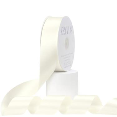 Imagem de Kryvus Fita de cetim marfim, dupla face de 3,5 cm x 50 metros, fita de cetim premium para embrulho de presente, artesanato, fabricação de laços de cabelo, costura, buquê de flores, decoração de festa