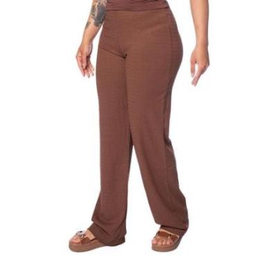 Imagem de Calça Feminina The Style Box Wide Leg Cintura Alta Marrom-Feminino