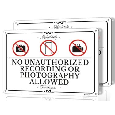 Imagem de Smeryl Placas não autorizadas para gravação ou fotografia, 25,4 cm x 17,8 cm, sem fotos ou sinais de vídeo, sem placa de fotografia, suporte autoadesivo, acrílico grosso, fácil de instalar, pacote com