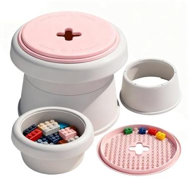 Imagem de Banco de armazenamento com tampa de placa de base, banco conversível infantil e banco organizador de brinquedos para sala de jogos, sala de estar (rosa)