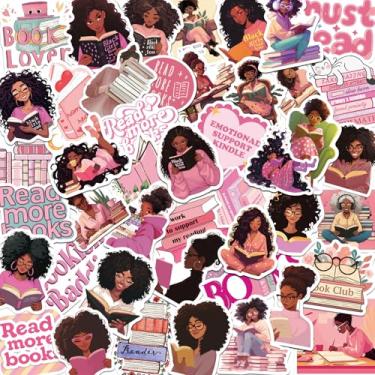 Imagem de 50 peças de adesivos de livro de meninas pretas para Kindle Pink Bookish adesivos de livros estéticos para adultos adesivos de leitura de livros Kindle acessórios para amantes de livros adesivos de