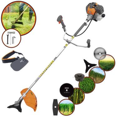 Imagem de Roçadeira Lateral Profissional Tekna RL520-P À Gasolina 52cc 2HP 10.000rpm Multifuncional Completa Com Carretel de Nylon e 4 Lâminas de Corte