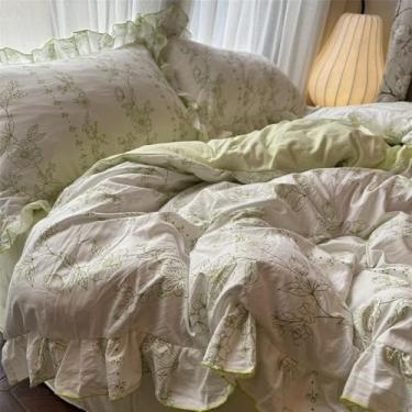 Imagem de Conjunto de capa de edredom de princesa para lavagem amigável à pele, algodão, conjunto de quatro peças, conjunto de lençol de cama de renda, capa de edredom 3,220 x 240 4 peças