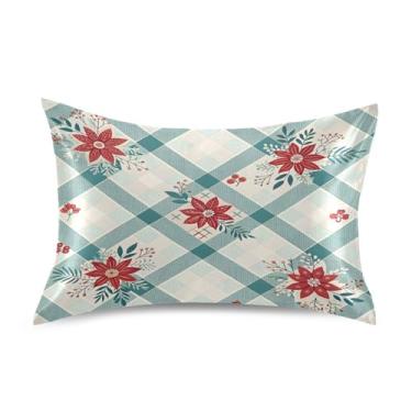 Imagem de Wassud Fronha de cetim xadrez de flores de Natal para cabelo e pele fronhas de seda lisa Queen Size Capas de travesseiro respiráveis com fecho de envelope