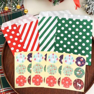 Imagem de 24 peças de sacos de doces de papel kraft de Natal com adesivos de vedação, bolsa de presente para embrulhar presente, bolsa de embalagem de acessórios de Natal 18,5 x 13 cm