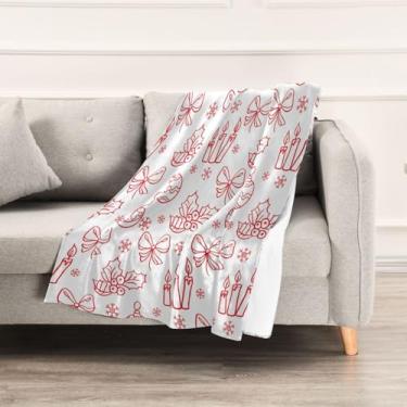 Imagem de Wassud Cobertores e mantas de Natal 152.4 cm x 228.6 cm Red Christmas Pattern Doodle Cobertor para sofá, cadeira e decoração de casa