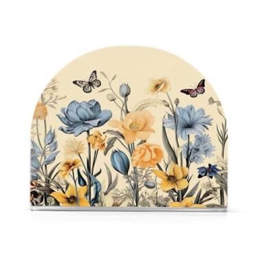 Imagem de Wassud Porta-guardanapos de acrílico floral e borboletas, dispensador de guardanapos de papel moderno em forma de U para mesa, cozinha, sala de jantar, bancada 1 peça (comporta 50-60 guardanapos)