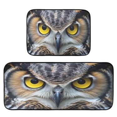 Imagem de Wassud Tapetes de cozinha com olhos de coruja para chão, decoração de casa, tapetes de cozinha acolchoados, antifadiga, tapetes de cozinha, antiderrapante, lavável, itens essenciais, conjunto de 2