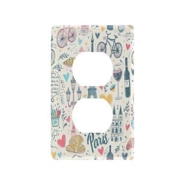 Imagem de Wassud Placa decorativa de interruptor de luz da Torre Eiffel com desenho animado para tomadas elétricas duplex 12 x 7 cm