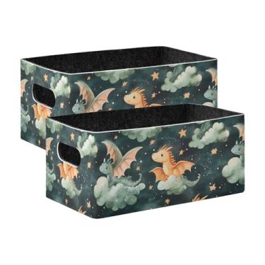 Imagem de xigua Conjunto de 2 caixas de armazenamento fofas dragões, cubo de armazenamento dobrável, organizador de cestas de armazenamento para brinquedos, livros, prateleiras, armário, lavanderia, berçário