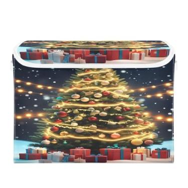 Imagem de Wassud Cestos de armazenamento dobráveis com tampas, árvore de Natal mágica, cestas organizadoras de tecido dobráveis para armário, casa e decoração sazonal 41,5 x 32,5 x 39,5 cm x 28 cm
