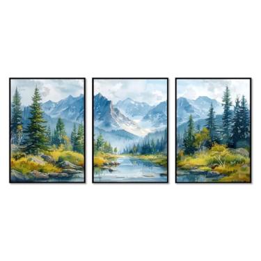 Imagem de Impressão em tela de montanha em aquarela com cenário do Colorado - pôster de floresta do lago arte de parede de paisagem moderna para sala de estar quarto decoração de escritório (SKU1-3PCS, 12 x 18