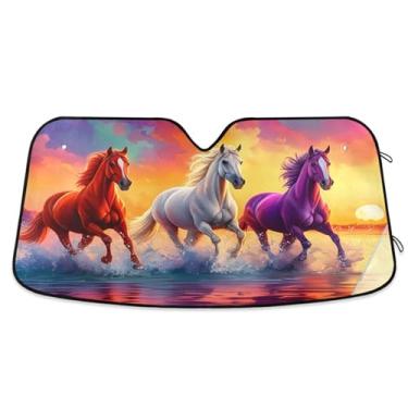 Imagem de STAYTOP Pôr do sol, cavalos galopantes, para-brisa de carro, protetor de viseira dobrável, mantém fresco, bloqueia raios UV e acessórios para proteger carros, SUVs, caminhões-(P)