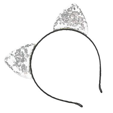 Imagem de Luqeeg Tiara de Orelha de Gato Com Lantejoulas, Argola Decorativa Brilhante para Cabelo de Gatinho para Festa Feminina, Natal, Halloween, Material de Ferro, 12,5 X 14 Cm, 1 Peça (Prata)