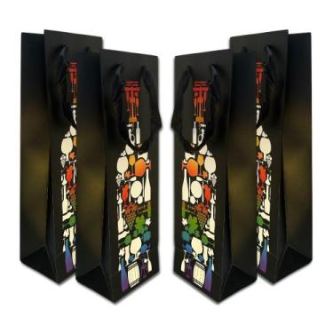 Imagem de Kit 4 Sacolas Garrafa Vinho Champagne - Bebidas Colorido - VMP