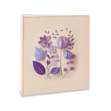 Imagem de Álbum de fotos Ical, encadernação tradicional, para 200 fotos 10x15cm - envelope plástico transparente - linha Floral - modelo floral 3D lilás - 331