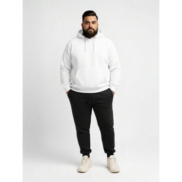 Imagem de Calça de Moletom Masculino Plus Size Jogger Tecido Flanelado com Bolso Preto-Masculino