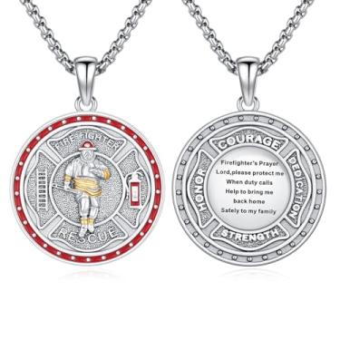 Imagem de XIXLES Colar com pingente de proteção de medalha de santo padroeiro de prata esterlina 925 joia religiosa para homens mulheres com corrente de aço inoxidável 316L e caixa de presente, Large, Prata