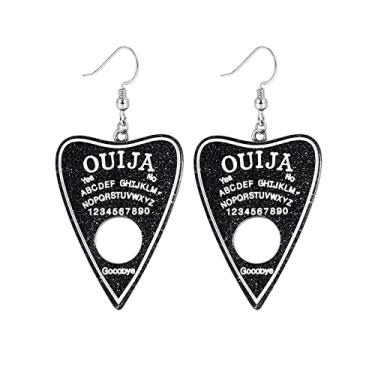 Imagem de Brincos pendentes Ouija Tabuleiro, Lantejoulas Brilhantes, Brincos Modernos Ouija Planchette para Mulheres e Homens Joias Bring Luck, Resina, Metal