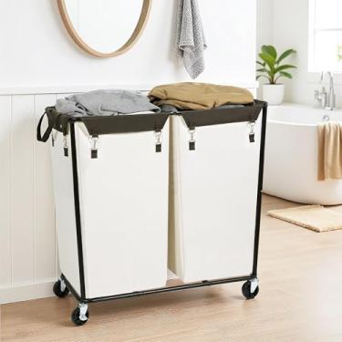 Imagem de Easi Cesto de lavanderia grande de 280L com rodas, cesto de roupa suja de 2 seções com rodas e bolsa removível, carrinho de lavanderia com rodinhas para organizador de roupas, cesto de roupas sujas