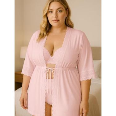 Imagem de Hobby Plus Size Feminino Roupão Tule detalhe Renda Luxo - c5 IZA, Rose