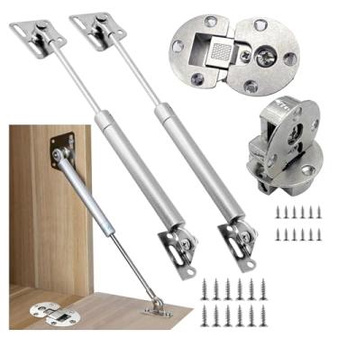 Imagem de JinBoCheng Pacote com 2 suportes de gás suspensos de 100N/10 kg para tampa de aba descendente lentamente, dobradiça de mola, tampa de aba ajustável 3D de 90 graus, dobradiça oculta, dobradiça oculta