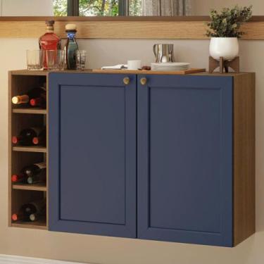 Imagem de Buffet Aparador com Adega 100cm 2 Portas Rustic/Azul Vik Madesa 16, Ru