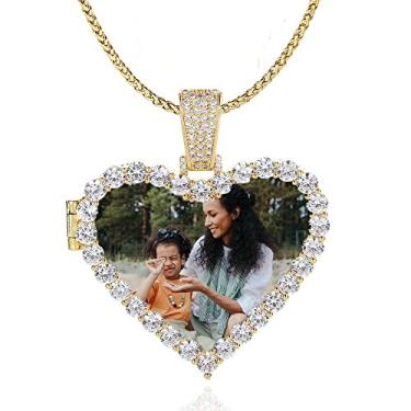 Imagem de Ied Kashiqi Colar com imagem de corrente personalizada com foto masculina, etiquetas de cachorro com pingente de memória de coração gelado para mulheres, berloques de letras, chaveiro, joias de