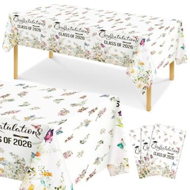 Imagem de Oudain 6 peças de toalha de mesa de formatura flores silvestres floral classe de 2026 decorações de festa de formatura descartável toalha de mesa retangular 137 x 274 cm flores silvestres 2026