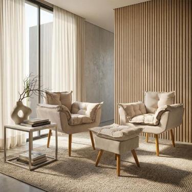 Imagem de Kit 2 Poltronas Decorativa Com Puff de Brinde Para Sala Recepção Manic