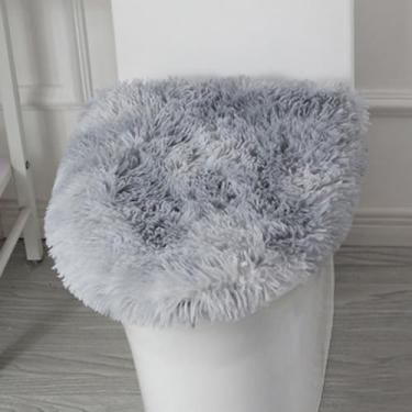 Imagem de Insun Capa de assento de vaso sanitário macia e fofa, capa de tampa absorvente lavável, suporte antiderrapante ajustável para a maioria das tampas de banheiro tingido prata cinza 45 cm x 50 cm