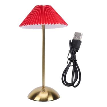 Imagem de Fafeicy Abajur de Cabeceira, Luz Noturna Recarregável Sem Fio Com Tecido Plissado e Base de Metal, 3 Tons de Luz Ajustáveis, para Mesa de Quarto, Berçário, Sala de Estar (Estilo 2)