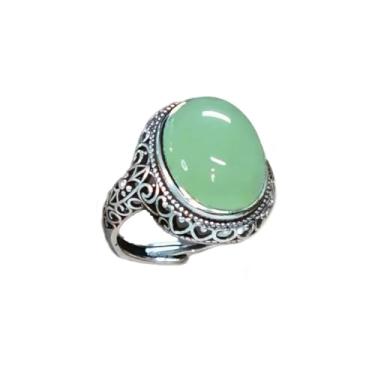 Imagem de vinsiora Anel feminino sintético verde claro com pedra preciosa - pulseira aberta ajustável banhada a prata com design de filigrana estilo chinês retrô acessório de joias modernas, Banhado a prata