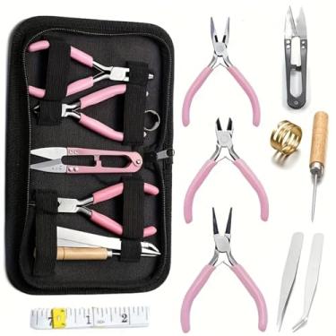 Imagem de Kit de ferramentas de fabricação de joias: conjunto de 6 peças, incluindo nariz redondo de agulha, cortadores de fio, crimpador e pinças de extremidade para miçangas e artesanato