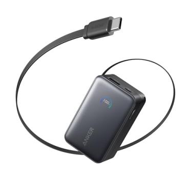 Imagem de Anker Nano Carregador Portátil, Power Bank Compacto 10000mAh 45W Máx., Bateria Portátil Essencial para Viagens com Cabo Retrátil InstaCord de 70 cm para iPhone 17/16 Series, iPad, Galaxy, Pixel e Mais
