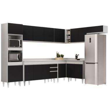Imagem de Armário De Cozinha Modulada De Canto 8 Peças Cp08 Balcão Com Tampo Branco-preto - Lumil