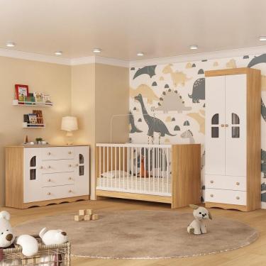 Imagem de Quarto De Bebê Completo Berço 3 Em 1 Para Colchão 130x60cm Liz Multimóveis MP4563 Madeirado-branco