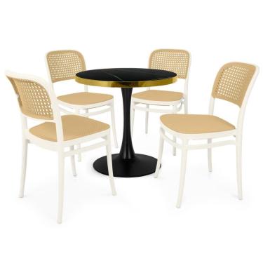 Imagem de Conjunto Mesa De Jantar Redonda Majestic 70cm Preta Com 4 Cadeiras Roma - Branco