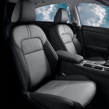 Imagem de AOMSAZTO Capas de assento para Nissan Sentra: 2020 2021 2022 2023 2024 2025 S SV SR conjunto completo capa de assento de carro almofada de couro preto e cinza