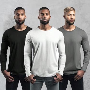 Imagem de Kit com 3 Camisetas com Proteção Solar UV50+ Masculinas Tecido Gelado 