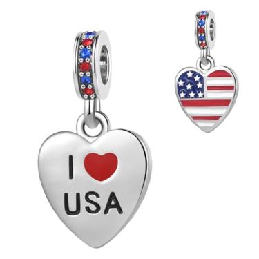 Imagem de Pingente de coração I Love USA serve para pulseiras Pandora Charms Patriota Natal, aniversário, presente para mulheres, irmã, pai, esposa, mãe, família