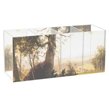 Imagem de TSENQUE Lindo porta-lápis de mesa Albert Bierstadt pintura de guerrilha copo de acrílico para canetas, suporte de escritório, material de escritório decorativo personalizado