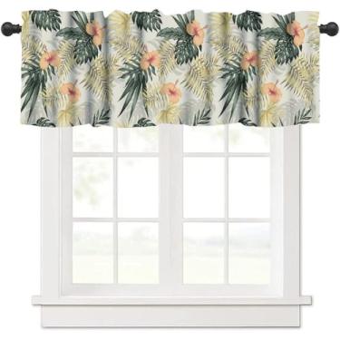 Imagem de Cortinas de saia de janela com folhas tropicais, retrô, boho, palmeiras, árvore, selva, botânica, moderna, tratamentos de janela, sanefa para casa de fazenda, cozinha, quarto, sala de estar, 137 x 45
