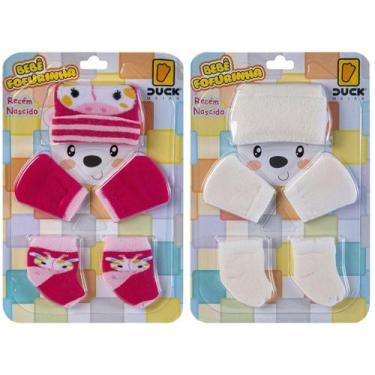 Imagem de Kit 2 Conjuntos Touca Luva e Meia Bebê Recém-Nascido Enxoval Menina - 