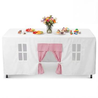Imagem de Oudain Toalha de mesa grande de 3 m x 2,3 m de casinha de brinquedo, capa de barraca, casa de brinquedo para ambientes internos e externos, acessório para festa de aniversário, playground (cores