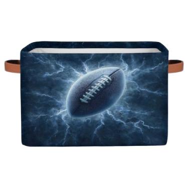 Imagem de Cesta de armazenamento pequena com alças para crianças, azul, caixas de armazenamento de futebol americano, organizador de cubo de tecido dobrável para berçário, sala de estar, quarto, prateleiras